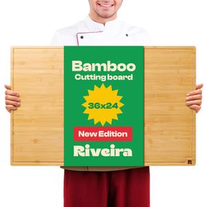 Riveira White Bamboo Wood Cutting Board  Gourmet Bamboo Grandeur: 36 x 24 Wooden Cutting Board  Wooden Cutting Boards For Kitchen Decorative  Innovative Juice Grooves Wooden Chopping Board
