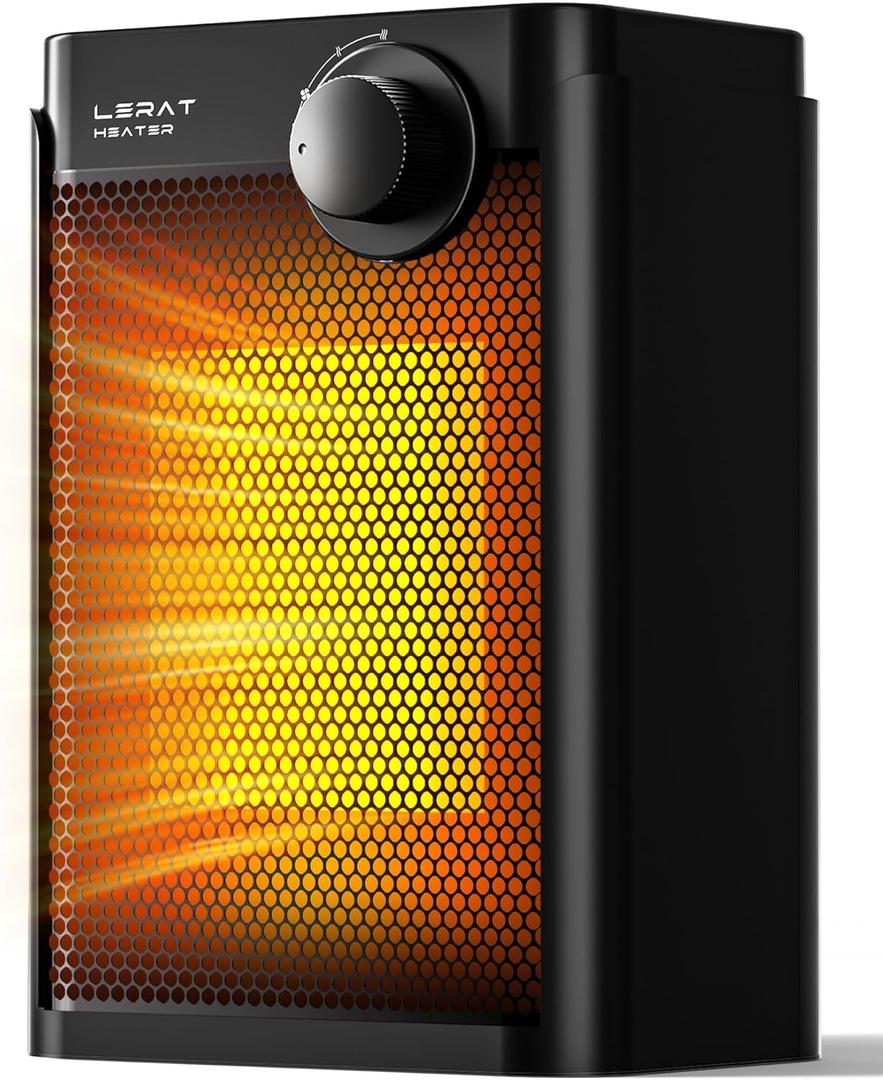 Lerat Electric Space Heater, Small Heater for Indoor Use, 1200W PTC Fast Heating Portable Heater, Overheat & Tip-Over Protection, Heating & Fan Modes for Bedroom, Office, Camping, Black