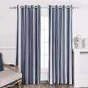 DriftAway Chris Linen Blackout Curtains with Thermal and Sound Reducing Layer 84 Inches Long for Bedroom Striped Printed Drapes Thermal Insulated Lined Window Treatments for Living Room Dark Blue
