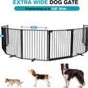 Snagle Paw Extra Wide Dog Gate,Free Standing Dog Fence with Door, Up to 208 Inch Wide Pet Gate with Support Feet for Stairs, Hallways, Doorways, Yard (Black, 8 Panels)