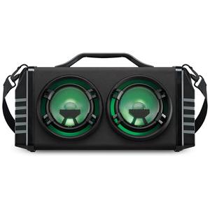 iLive Electronics IBB503GEO Portable Bluetooth Boombox with FM Radio and 2 Microphone Inputs, Color Changing LED Lights, Carry Strap, Black with Geometric Pattern