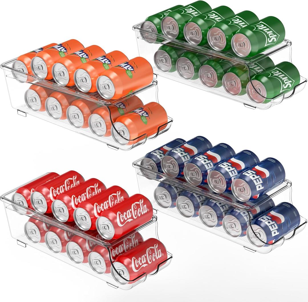 Simple Houseware 4-Pack Auto-Rolling Beverage Can Organizer for Fridge, Clear Front-Loading Soda Dispenser with Smooth Glide Design, Space-Saving Refrigerator Storage Bins