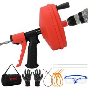 2025 New45 FT Double Mode Drain Snake Tools, 10-in-1 Drain Auger for Sink and Drain Unblocking, Plumbing Snake for Kitchen, Bathrom and Shower Sink, Snake for Real DYIs (45inch Red)