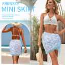 Wrap Skorts for Women, Casual Beach Mini Skirt with Silk 27" Square Scarf, Boho Beach Cover Ups for Swimwear (4-5, Blue)