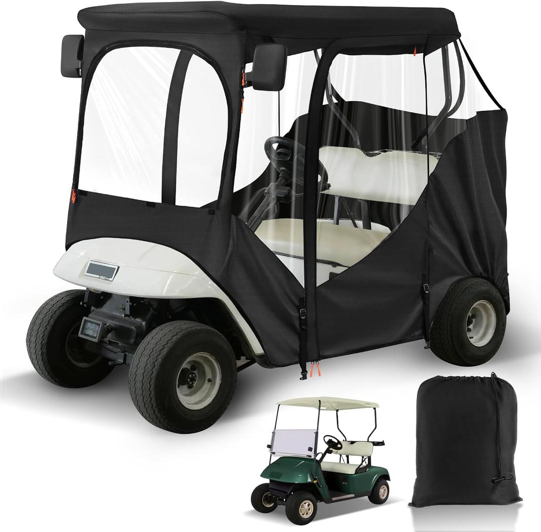 CartClan EZGO Driving Enclosure, Golf Cart Enclosure Suitable for 2 Passenger EZGO RXV & TXT Golf Cart, 600D Windproof Golf Cart Rain Cover with Double Zippers, Reserved Side View Mirror Hole