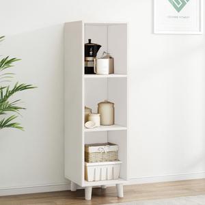 IOTXY Open Cube Low Bookcase - 3-Tier Freestanding Storage Display Cabinet Organizer with Legs for Home Office, 3-Cubes Open Shelf Short Bookshelf, White