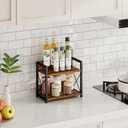 Giikin Countertop Shelf Organizer, 2 Tier Kitchen Spice Rack for Countertop, Wood Coffee Counter Shelf Organizer for Home (Brown, S)