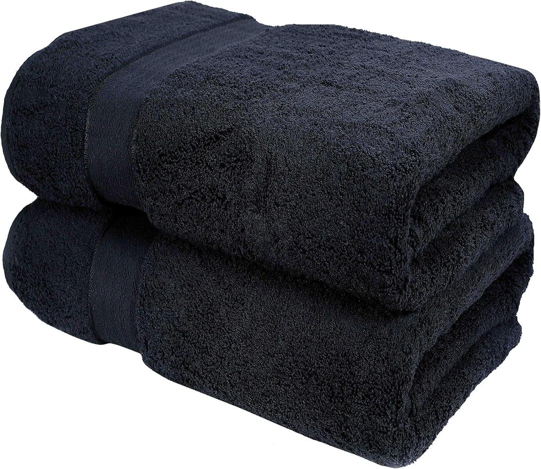 GLAMBURG 700 GSM Premium Cotton 2-Pack Oversized Extra Large Bath Sheet Set - 100% Combed Cotton - 2 Bath Sheets 35x70 - Luxury Hotel & Spa Quality - Durable Ultra Soft Highly Absorbent - Black