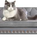 Dog Couch,Puppy Bed,Cat Sofa,Cat Couch,Pet Sofa,Dog Chair,Small Pet Bed,with Copper Nail and Wooden Frame, Leather Fabric and Cushion,for Small Animals Using (Grey)