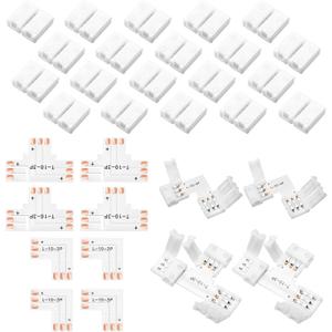 Mudder 28 Pieces 3 Pin LED Connector LED Strip Solderless Light l Shape Lights Extension T Shape Solderless Adapter Connector 10 mm for WS2811 WS2812B SK6812 Strip