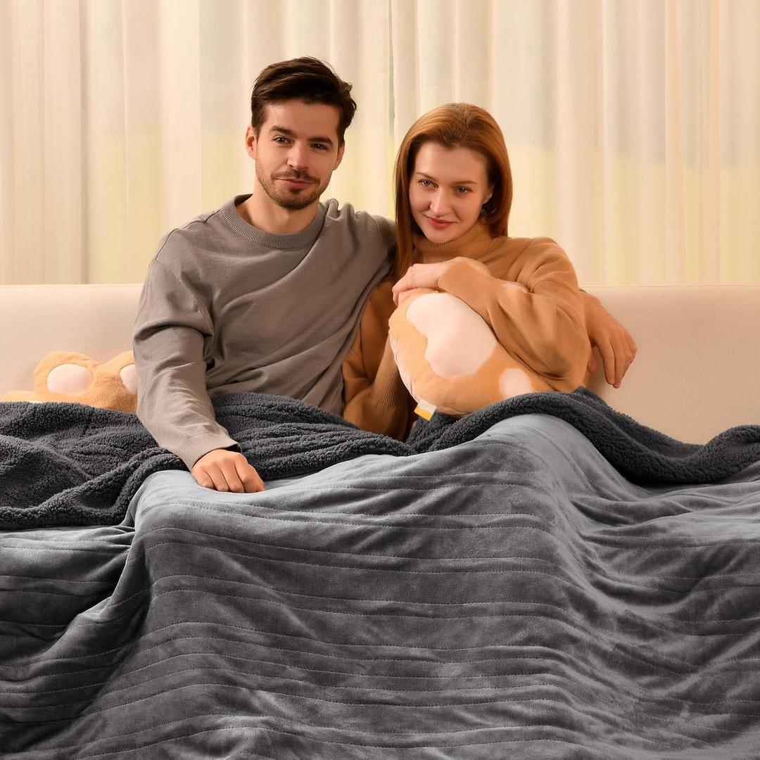 Bearhug Electric Blanket Twin Size 62" x 84", Velvet & Sherpa Heated Blanket, 10 Heating Levels & 1-12H Auto Off, Over-Heat Protect, ETL Certification, Machine Washable
