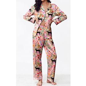 Ekouaer Satin Pajama Set for Women Classic Button Down Silk Pjs Set Soft Sleepwear, Pink Tiger, Size: Small
