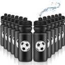 Nitial 12 Pack Water Bottles Bulk 20 oz Reusable Squeeze Water Bottles Plastic Sports Bottle with Pull Top Cap Sports Gifts Tumbler for Travel Gym Sport Party Supplies(Black,Soccer)