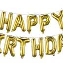 Gold Happy Birthday Balloons Banner 16 Inch Mylar Foil Letters, Inflatable Party Decor and Birthday Decorations for Women, Men, Boys & Girls Kids and Adults, Reusable, Party Supplies