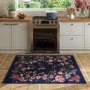 Rugcomf Door Mat Indoor Entrance 2x3 Rug Machine Washable Boho Floral Butterfly Small Area Rug Non-Slip Low Pile Throw Rugs for Entryway Kitchen Front Door Indoor Entrance Entry Kids Room, Night Blue