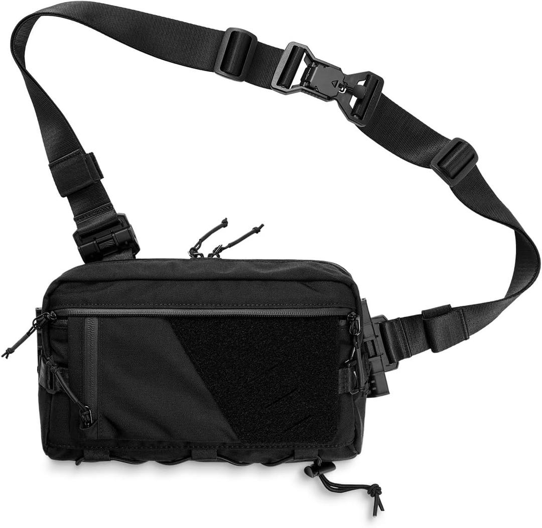 TACTICAL_GEEK Cache L6 EDC Modular Sling Bag, Lightweight Crossbody Shoulder Bag, Travel Chest Bag, Shoulder Daypack for Everyday Carry, Casual Travel, Hiking, and Outdoor Sports Black