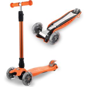 3 Wheel Scooter for Kids Ages 6-12,Kids Scooter with Light Up Wheels, Sturdy Deck Design, and 4 Height Adjustable Suitable for Kids Ages 3-12 (Orange)