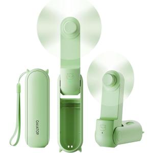 GAIATOP Portable Handheld Fan, 3 IN 1 Mini Foldable Travel Fans [17H Max Cooling Time] with Power Bank, Pocket Design USB Rechargeable for Travel Concert Lash Makeup, Summer Gifts for Women Girl Green