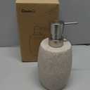 Clasin Home Sandstone Textured Resin Soap Dispenser with Metallic Pump and Waterproof Bottle Labels for Bathroom Kitchen Dish Hand Wash Shower Lotion Shampoo, 12 Oz, Beige