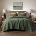 WDCOZY Olive Green Quilt King Size Bedding Set with 2 Pillow Shams, Lightweight Soft Bedspread Coverlet, Thin Comforter Bed Cover for All Season, 3 Pieces, 104x90 inches