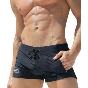 JOCKMAIL Men's Swimming Shorts Sexy Men's Swimsuits Swim Boxer Briefs Bathing Suits Mens Swim Briefs with Pouch (US, Alpha, X-Large, Regular, Regular, Black)