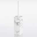 mDesign Steel Square Modern Toilet Bowl Brush and Holder for Bathroom Storage and Organization, Compact Free-Standing Design, Covered Brush - Sturdy, Deep Cleaning - Citi Collection - Marble