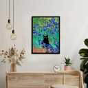 Krtoni Framed Van Gogh Irises Canvas Wall Art, Famous Oil Paintings Garden Flower Black Cat Wall Decor, Impressionism Funny Vintage Print Artwork For Farmhouse Gallery Bathroom 24''L x 16''W