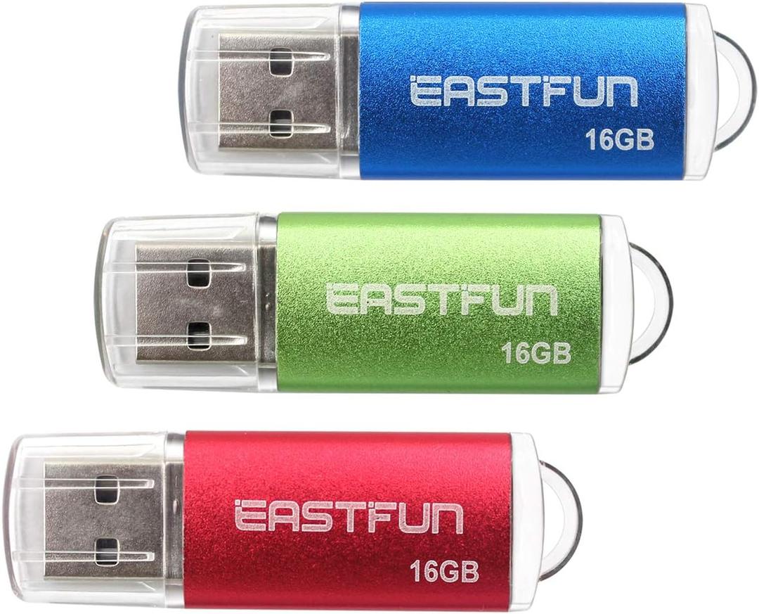 EASTFUN Pack of 3 16GB USB 2.0 Flash Drive Memory Stick Thumb Drive Thumb Stick Jump Drive Zip Drive Pen Drive, with LED Indicator,3 Pcs Colors: Red/Green/Blue