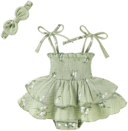 YOUNGER TREE Baby Girl Clothes Infant Summer Romper Dress Sleeveless Bodysuit Jumpsuit with Headband Toddler Outfits 0-3M