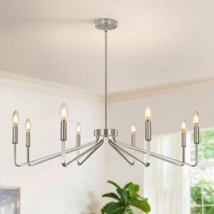 Haipinlier 8-Light Brushed Nickel Chandeliers for Dining Room, Farmhouse Light Fixtures for Kitchen, Pendant Lights for Entryway Bedroom Foyer Hall Kitchen Living Room, 36.6in, E12 (Nickle)