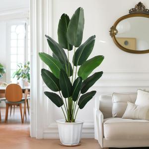 YEPDIN Artificial Bird of Paradise Plant 6 Ft Tall Fake Banana Leaf Plant for Indoors and Outdoors,Faux Palm Tree with Plastic Pot for Office and Home Decor,L180