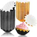 200 PCS Baking Cups Cupcake Liner Flared Brioche Standard Muffin Wrappers Greaseproof Coated Paper Cup for Wedding Birthday Holiday Party or Baby Shower (Gold+Black)