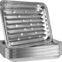 PLASTICPRO Aluminum Grill Pans, Broiler Pans, Grill Liners, Durable with Ribbed Bottom Surface for BBQ, Grill, Texture Disposable,Pack of 10 (9.5 x 13 inches)