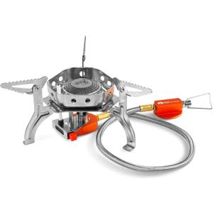 GSI Outdoors Remote Canister Stove  Compact Foldable Camping Stove with Piezo Ignition, 11,000 BTU Output, and Stable Stand Design