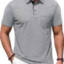 Men's Polo Shirts Short Sleeve Casual Summer Cotton Shirts for Men Performance Collared Golf Shirts with Pocket (Medium, Gray)