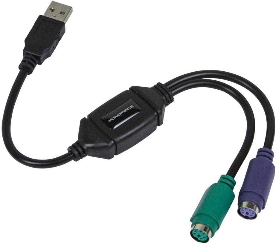 Monoprice PS/2 Keyboard/Mouse to USB Converter Adapter, Black Monoprice PS/2 Keyboard/Mouse to USB Converter Adapter, Black
