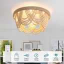 20" Boho Fandelier Ceiling Fan with Light and Remote Control 6 Speeds Low Profile Bladeless Ceiling Fan Wood Beaded Flush Mount Chandelier Fan for Bedroom Living Room