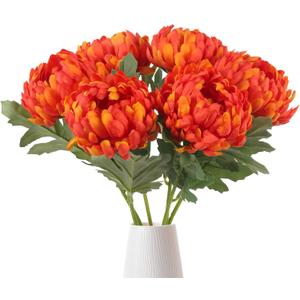 6pcs Large Chrysanthemums Artificial Flowers 18.8 in Orange Artificial Mums Flowers Silk Flower Spider Mum Flower for Floral Arrangements Bouquets Home Decor (Orange)