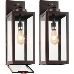 20" Large Dusk to Dawn Outdoor Wall Lantern with Closed Bottom - Oil Rubbed Bronze Outdoor Porch Lantern Wall Mounted, Waterproof Modern Outside Wall Sconce Coach Lamp for House, E26, 2 Packs, 2 Packs-20IN