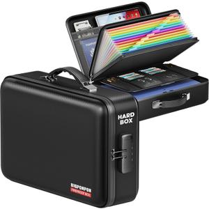 Fireproof Document Box, Hard Case Highly Flame-Resistant Fire Proof Waterproof File Organizer with Lock, Portable Fire Safe for Important Documents & Valuables Storage (Black, 16"*12"*5")