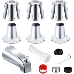 Coolfell 3 Handle Tub Shower Faucet Trim Kit, Shower Knob 3 Piece and Bathtub Faucet Set, for Price Pfister Verve, Bathtub Spout for 1/2" Copper, 1/2" and 3/4" Male Thread Connection (Chrome)