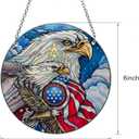2 x Bald Eagle Stained Glass Window Hanging, Patriotic Eagle Suncatcher with American Flag, Real Glass Window Decor Gift for Veterans Dad Grandpa
