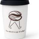 Ceramic Travel Mug with Lid, Double Wall Insulated Ceramic Coffee Cup, 8.5oz, Reusable Tumbler with Silicone Lid for Home, Office, Car, Dishwasher Safe