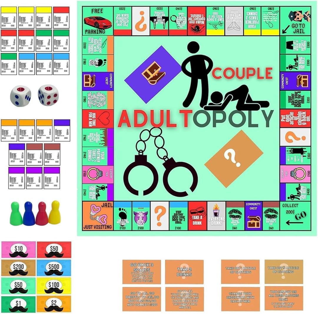 Adultopoly Board Game, Adult Board Game Naughty, Adults Couples Card Board Games Props, Date Night Ideas Horrible Couple Relationship Conversation Game Card Board