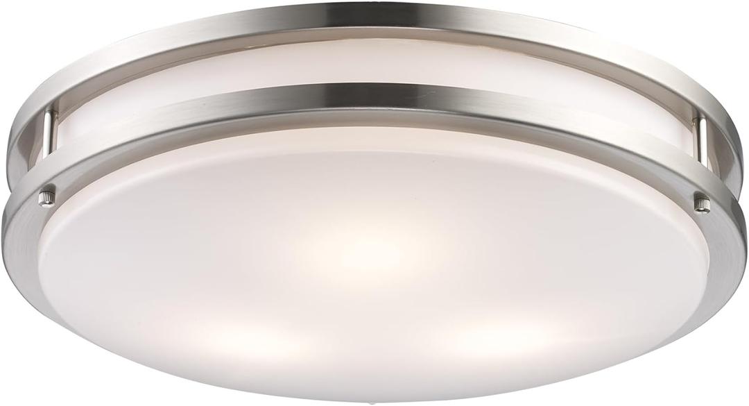 Sunveil 9.5-Inch Flush Mount Ceiling Light | Brushed Nickel Finish | Frosted Acrylic Shade 1-Light Fixture | Uses E26 Medium Base Bulb | Damp Rated for Bathroom, Hallway, Laundry Room (17 Inch)