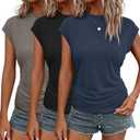 Bliwov 3Pack Womens Summer Cap Sleeve Tops Business Casual Crewneck Ruched T Shirts Trendy Outfits Beach Vacation Clothes XL