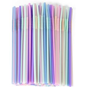 [100 Pcs] Disposable Plastic Drinking Bendy Straws - 10.24" Long and 0.24" Diameter Colorful Cute Flexible Long Straws for Juice,Coffee,Milk,Cocktail, Bachelorette/Birthday Party, Bridal/Baby Shower