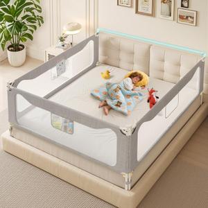 King Size Bed Rail for Toddlers: (3 Pack) 3-Side Protection Bedrail with Headboard Rod - Extra Tall Adjustable Child Safety Side Railing Guards Gate with Safety Locks for Infants (78.7x78.7x74.8) (Grey)
