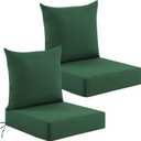 Deep Seat Patio Cushions Set of 2, 24x24x5.75 Inch, Waterproof Outdoor Chair Cushions, Fade Resistant Patio Furniture Cushions with Ties for Couch, Sofa, Lawn, Outside, Forest Green, 24*24+5.75/25*22.5 inch