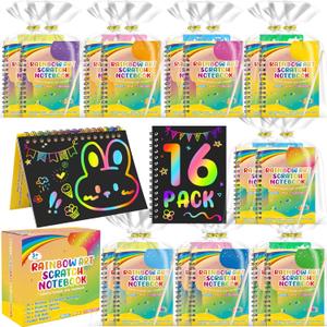 YSCare Scratch Arts Party Favors for Kids: 16 Pack Rainbow Art Scratch Notebook, Art Craft Kit Goodie Bags Stuffers, Birthday Gift Bulk Return Gifts Classroom Prizes for Girls Boy 4-8-12